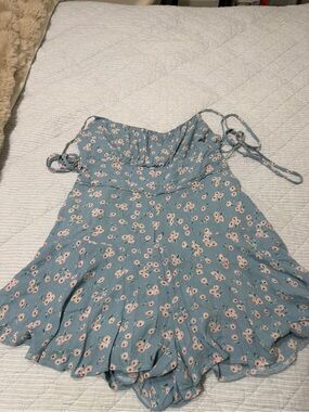 Blue Floral Tie-Strap Women's Romper